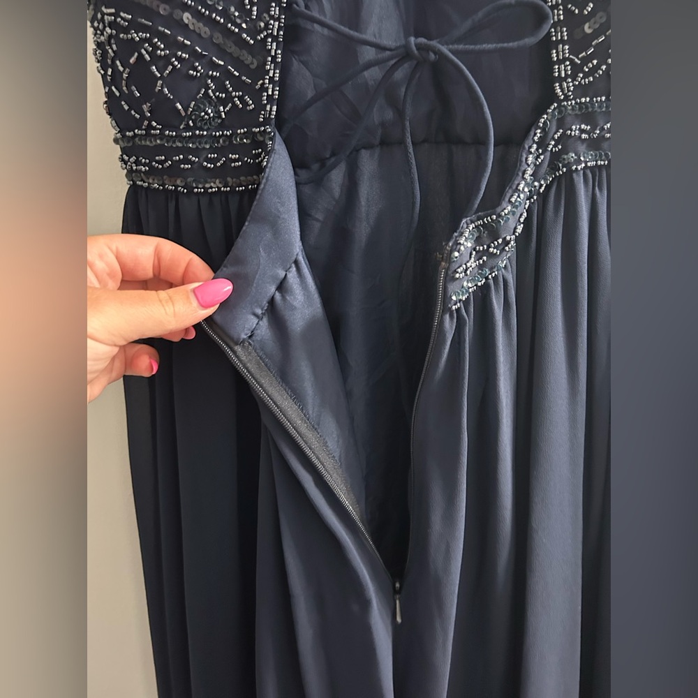 NWT ADRIANNA PAPELL PLATINUM navy event dress prom dress bridesmaid formal - Picture 15 of 17